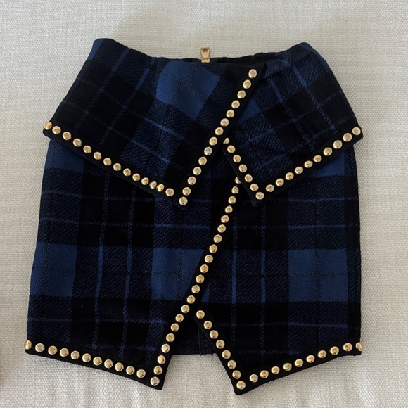 Balmain Dresses & Skirts - Balmain Asymmetrical Blue and Black Skirt with Gold Studs